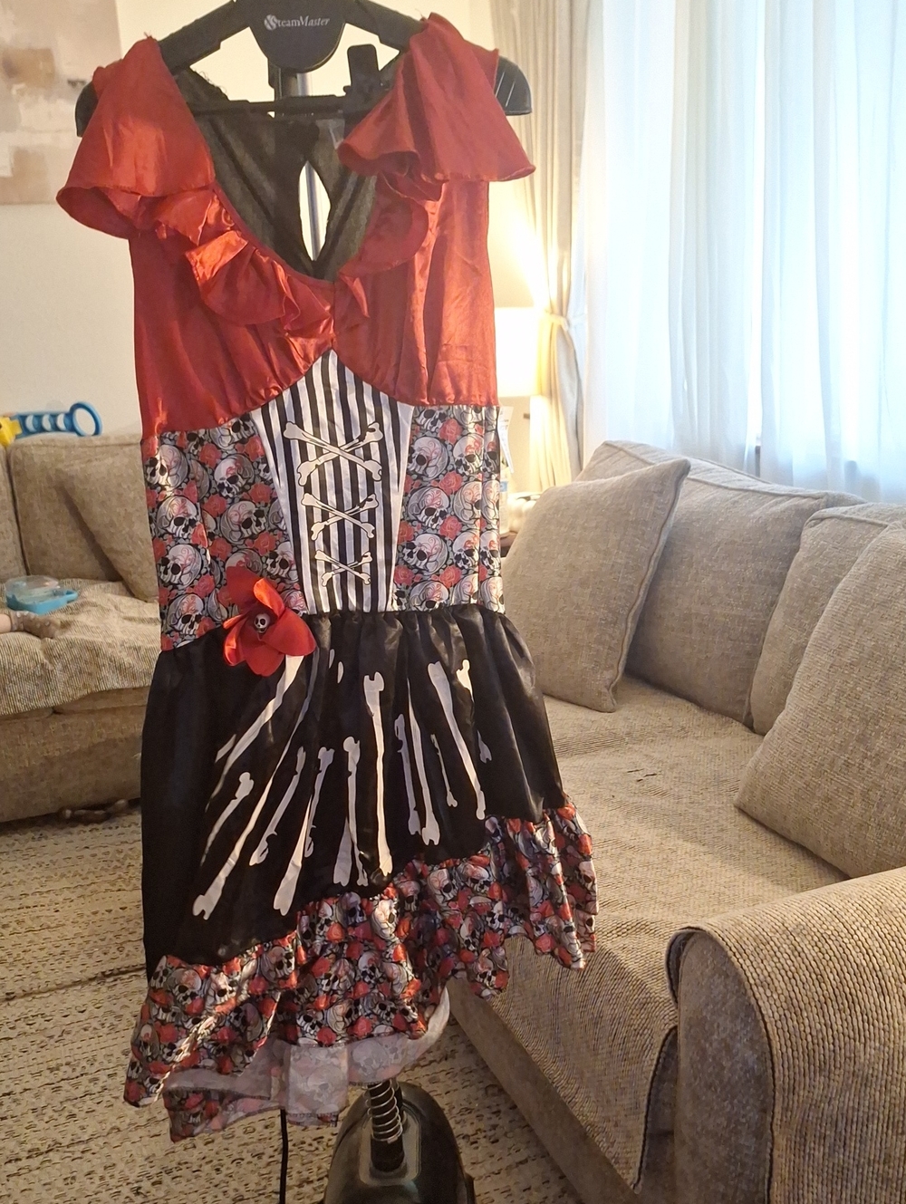 Women's Red and Black Skull & Bone Ruffle Dress